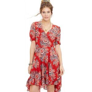 Denim & Supply Ralph Lauren Short Sleeve V Neck Floral Print Wrap Dress Lined